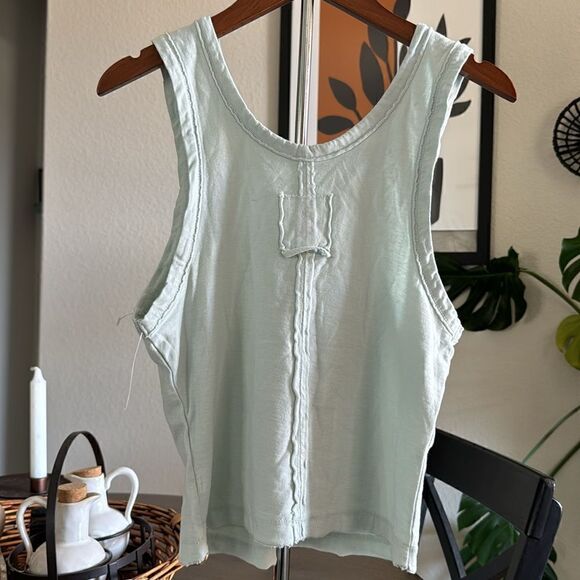 NWOT Free People Back to the Basics Tank Scoop Neck Cotton XS Cropped Seaglass - Picture 8 of 11